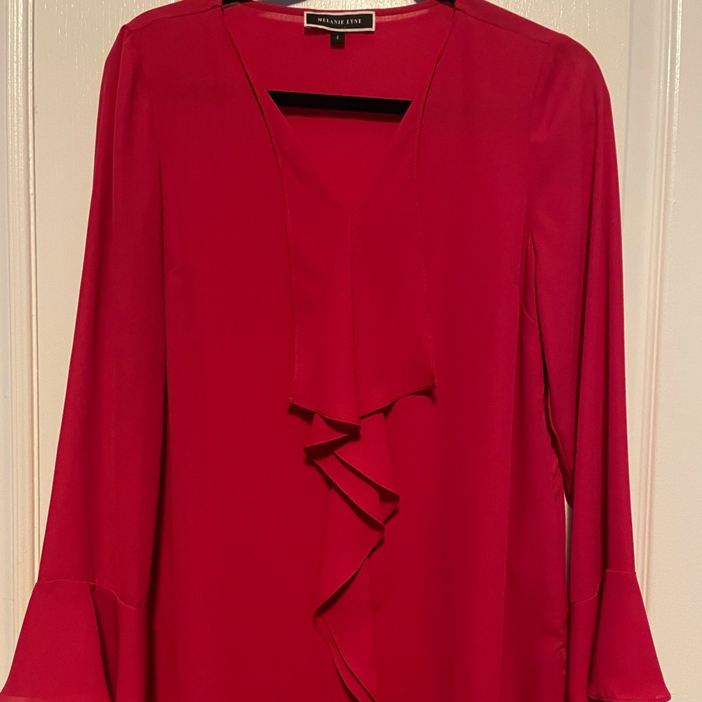 Worn Once/Melanie Lyne Red Ruffle Blouse in size 4/Small